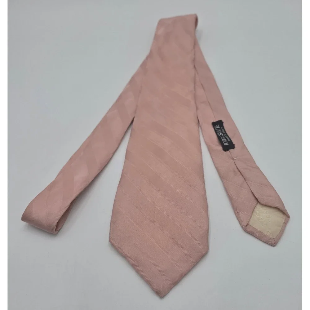 Ted Lapidus Paris Mens Silk Tie Dusty Pink Diagonal Ribbed Stripe Made in Italy